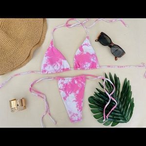 Tie Die Design Bikini, Pink And Blue Adjustable